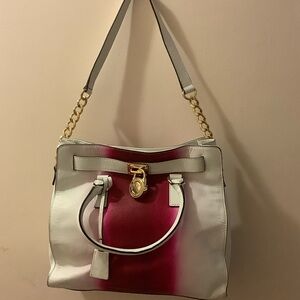 New Michael Kors Hamilton White Pink Shoulder Bag Spray Paint Style Dust Bag LE
